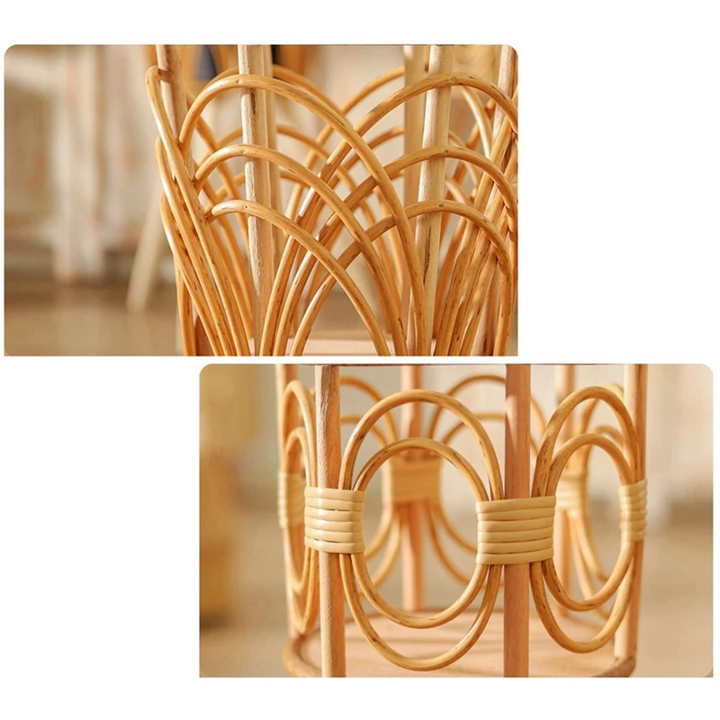 Rattan Indoor Plant Stand Straw Woven Flowers Pot Holder Stool with Legs Floor Planter Baskets Rack Wooden Plant Shelf B-AT35