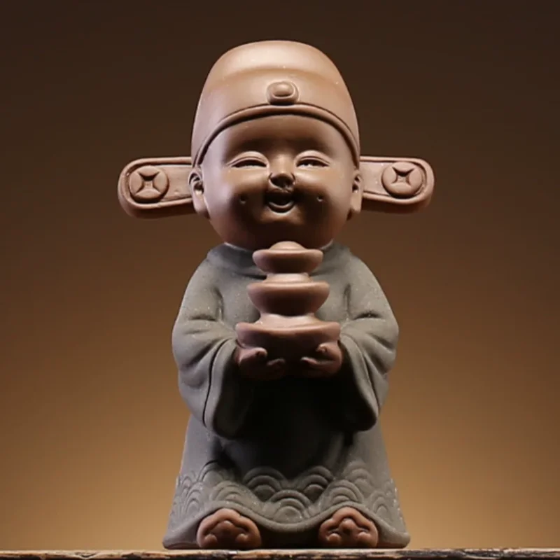Creative Purple Clay attract wealth Child Character Statues Home Office Desktop Chinese style  Decorative Crafts