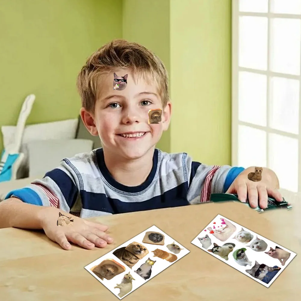 10 STKS Kat Emoticons Tattoo Stickers Leuke en grappige nep-tatoeages Gepersonaliseerde Retro-tatoeages Waterdicht en duurzaam ﻿