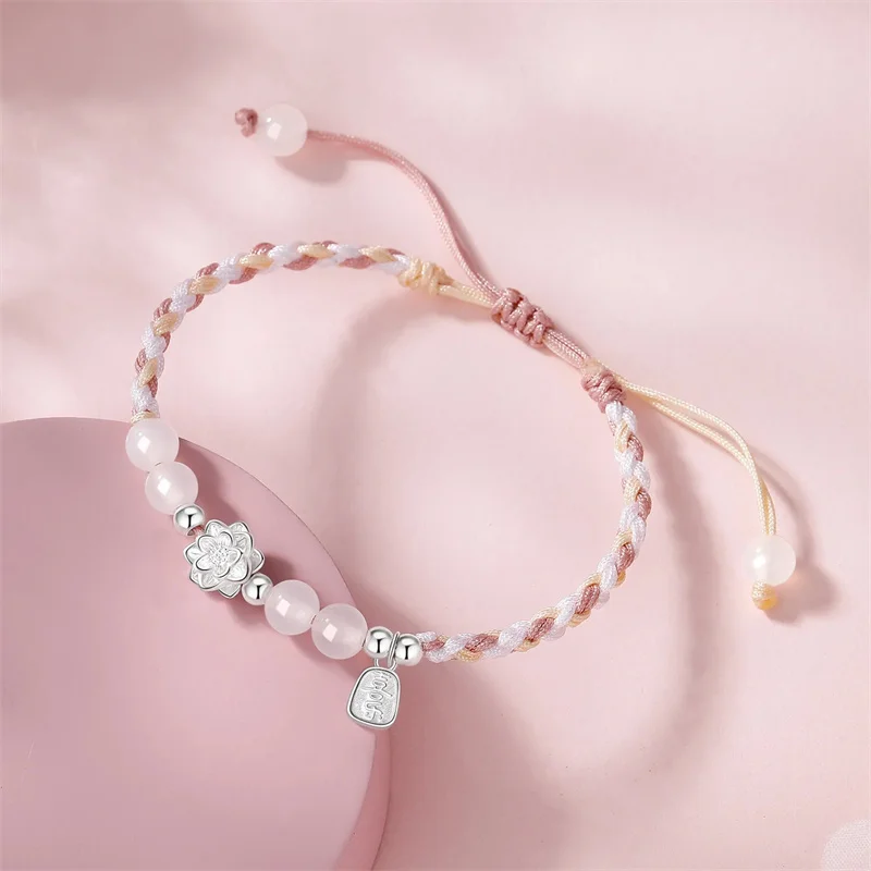 

Authentic S999 sterling silver hand woven rope women's lotus bracelet simple and fashionable jewelry gift wholesale
