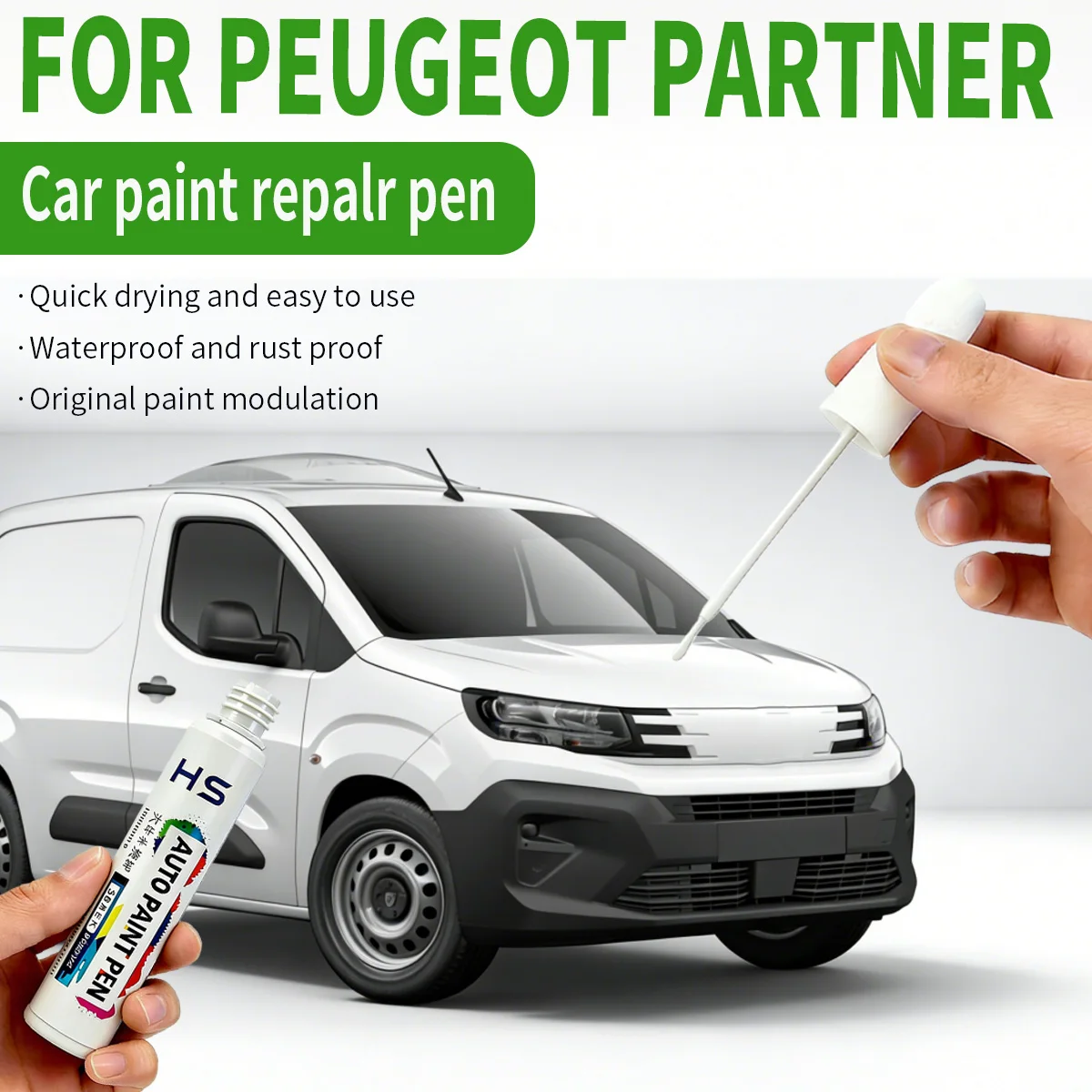 

Ручка-корректор для удаления царапин и ремонта краски для Peugeot Partner: серый Cumulus, белый Ice White, синий Kyanos, синий Kiame, черный Nera, красный Ardent Red