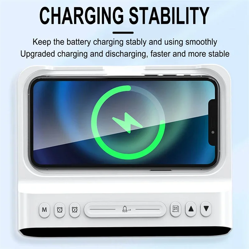 15W Fast Wireless Charger Alarm Clock Time LED Light Thermometer Earphone Phone Charger Fast Charging Dock Station