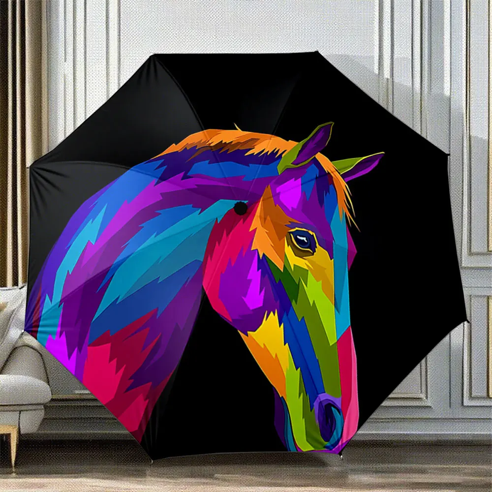 Colorful Geometric Horse Design - Unique Art Umbrella Portable Folding Umbrella, Gift for Family And Friends