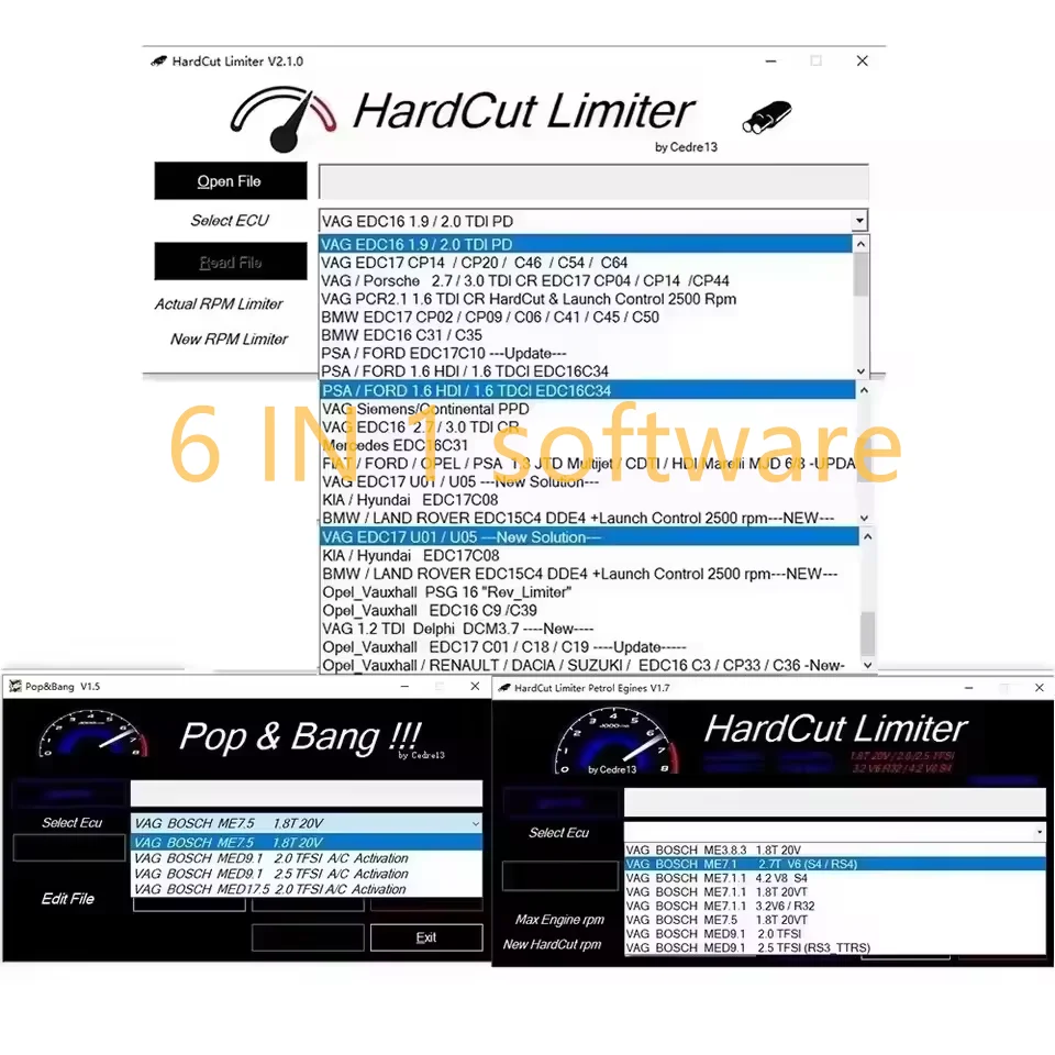 

HOT 6 IN 1 PACKAGE ECU Software Tool HardCut Limiter Diesel+Petrol Engine UltraCuttr+Pop&Bang+HARDCUT VMAX+HotStartr+QLaunchr