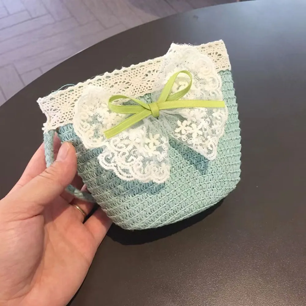 

Новая соломенная детская соломенная шляпа с кружевными широкими полями, пляжные шляпы от солнца, модная соломенная сумка на плечо с бантом, пляжная