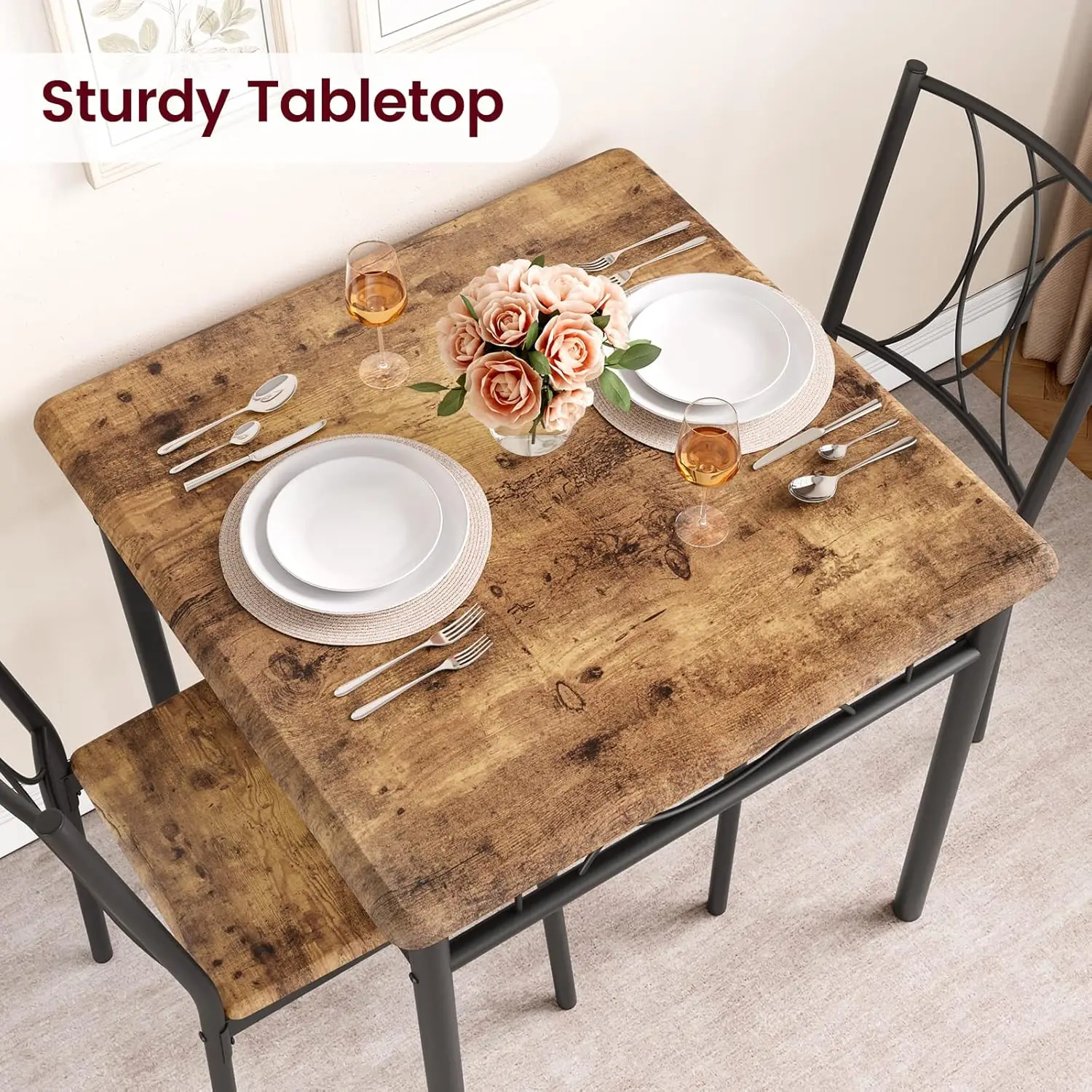 Dining Table Set for 2, 3 Piece Kitchen Tabls set for 2, Square Kitchen Table sets of 2, Dining Table for Small Space, Apartm