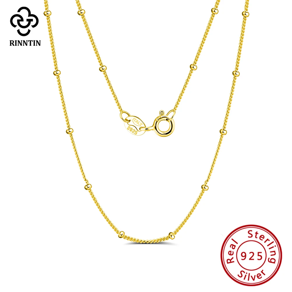 

Rinntin, 100% стерлинговое серебро 925 пробы, маленькое гладкое ожерелье из шариков из бисера, цепочка 16-24 дюймов для унисекс, высококачественные ювелирные изделия для вечеринок SC22