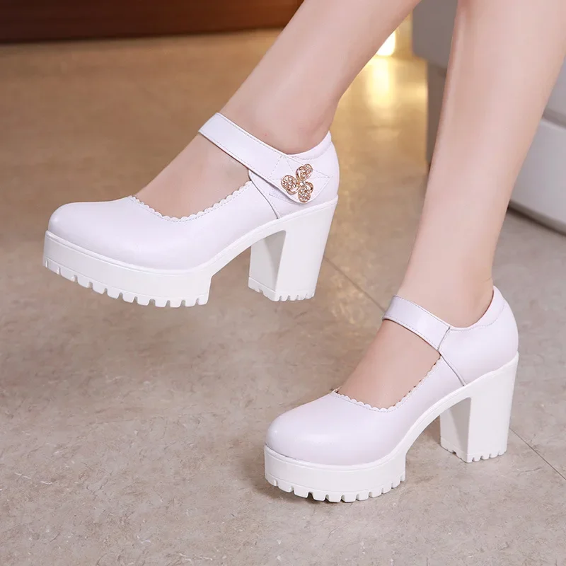 5 8 10cm Small Size 32-43 Shallow Med Block Heels Mary Janes Wedding Shoes Bride Fall 2024 Thick Bottom Platform Pumps Model Mom