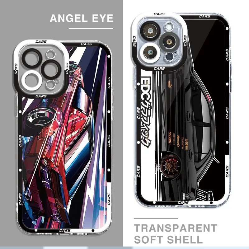 JDM Drift Tokyo Sports Car Phone Case for iPhone 12 SE XR 13 Mini 15 Pro XS Max 14 Pro Max 7 8 11 Pro Transparent Soft Cover