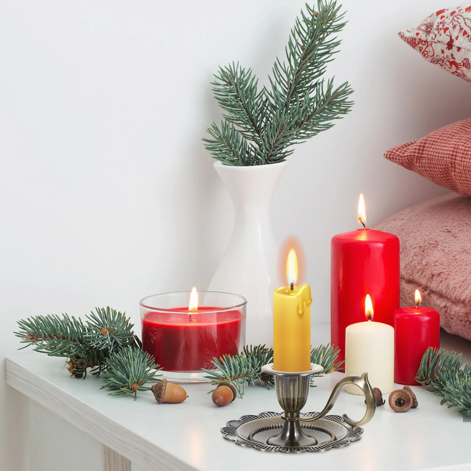 

Retro Metal Tray Plate Vintage Candelabra Stand for Dining Room Table Elegant Centerpiece Home Decoration Living Room