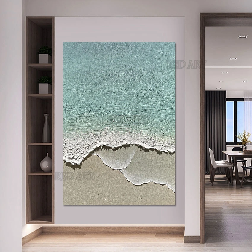 Modern Custom Handmade Sea Wave Oil Painting Texture Acrylic Wall Canvas, Nordic Art, Unframed Home Decoration Murals