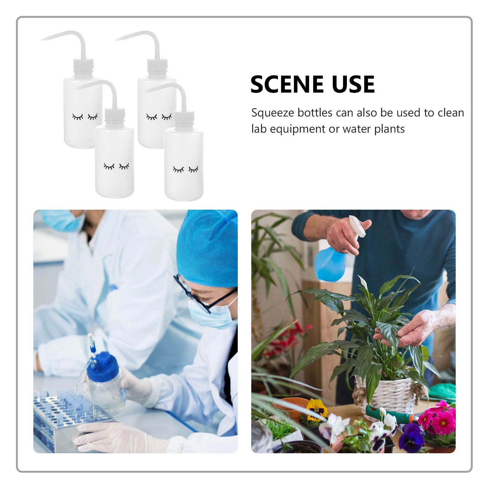 

4pcs Bend Mouth Bottle 250ml Transparent Squeeze Bottles for Plants Watering Eyelashes Cleaning Empty Plastic Lightweight
