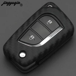 jingyuqin Carbon Fiber Silicone Key Case Cover Remote Fob For Toyota Auris Corolla Avensis Verso Yaris Aygo Scion TC IM 2015-16