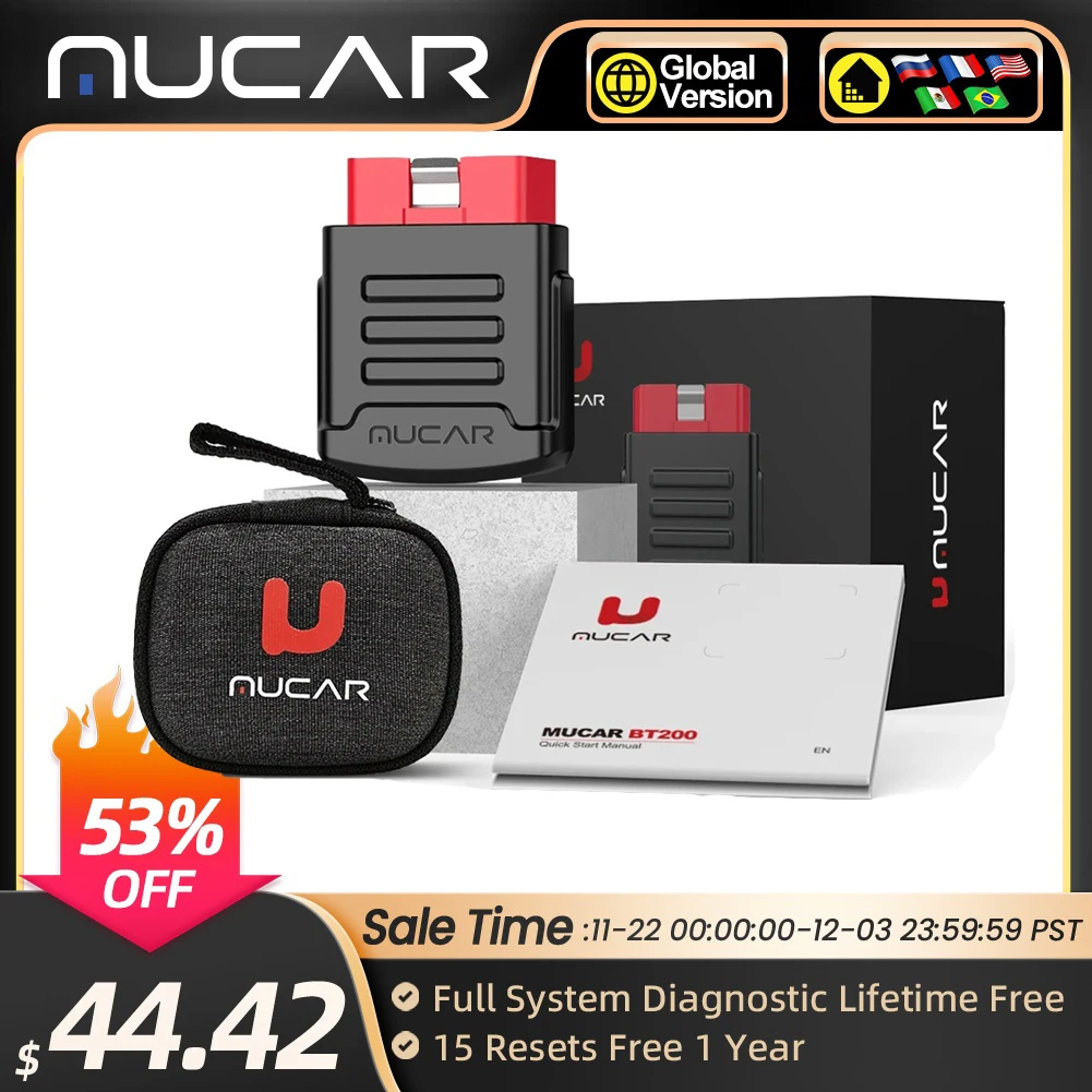 MUCAR BT200/BT200 PRO Car Code Reader DTC Lookup Scan Tool Full System Diagnose Oil/SAS Reset Car OBD2 Scanner Diagnostic Tools