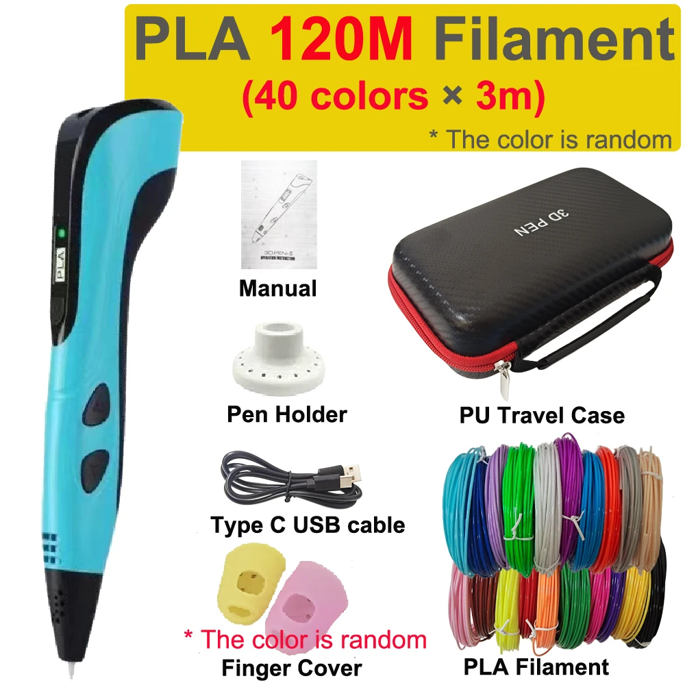 3D-Stift 3D-Druckstift für Kinder 40 Farben 1,75mm PLA-Filament DIY-Zeichenstift für Kinder Jungen Mädchen Geburtstagsgeschenke mit Reiseetui