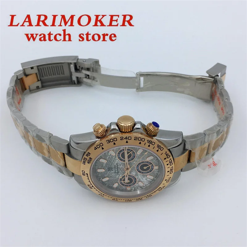 BLIGER 39mm cronógrafo de cuarzo para hombre movimiento VK63 cristal de zafiro esfera gris pulsera de oro rosa plateado