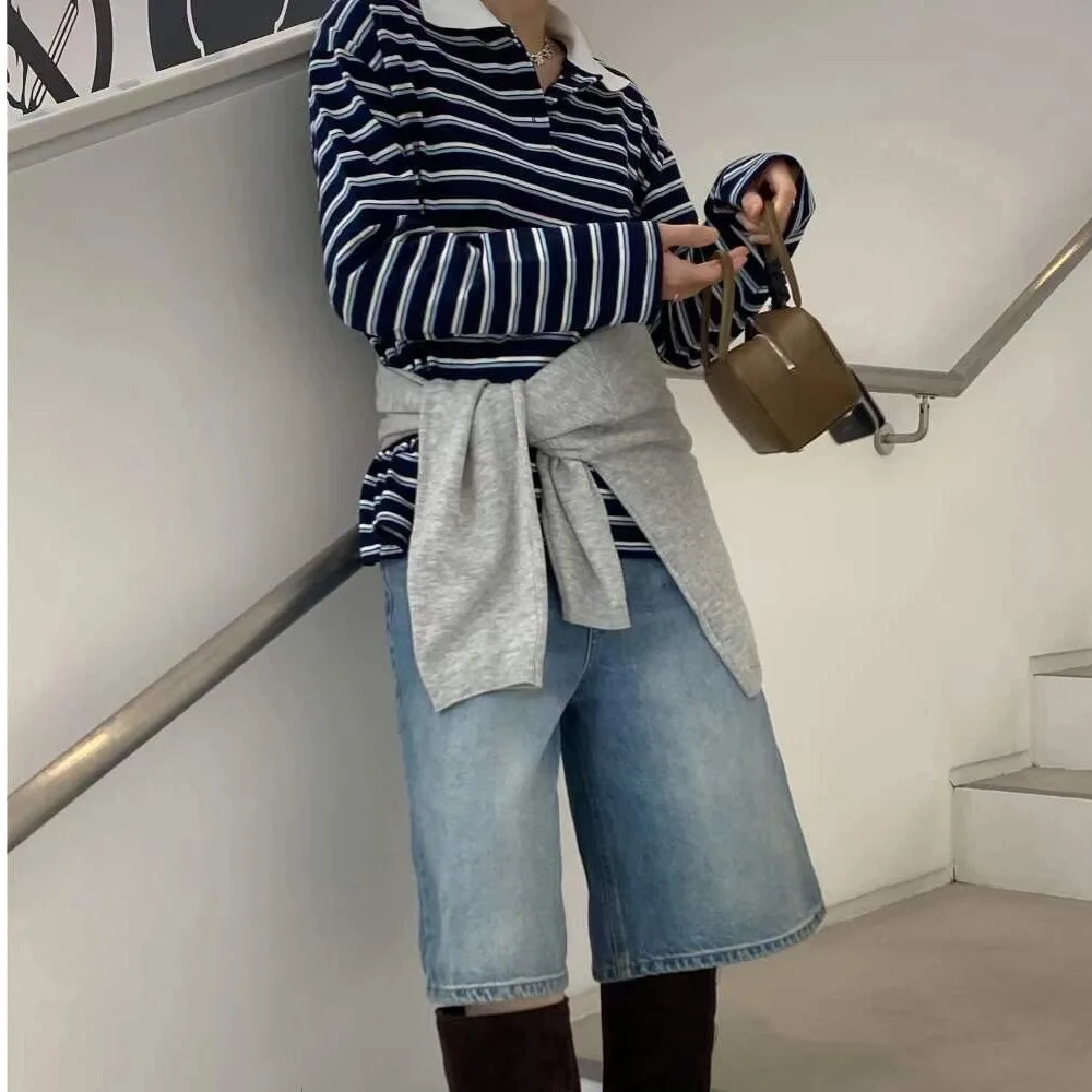 Универсальный полосатый топ с базовым слоем, женский корейский свитер, универсальный одинаковый свитер на весну, осень и зиму, внутренняя одежда