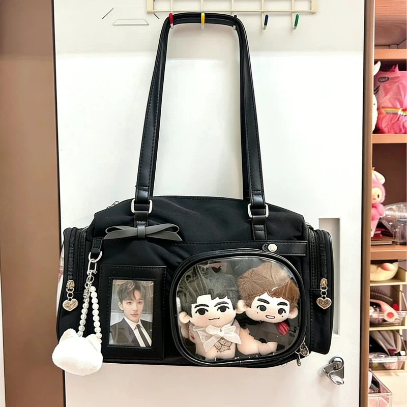 

Nylon Tote Bag New Japanese Shoulder Bag Transparent Pocket Display Ita Bag Y2k Lolita Style Handbag Sweet Girl Bow Underarm Bag