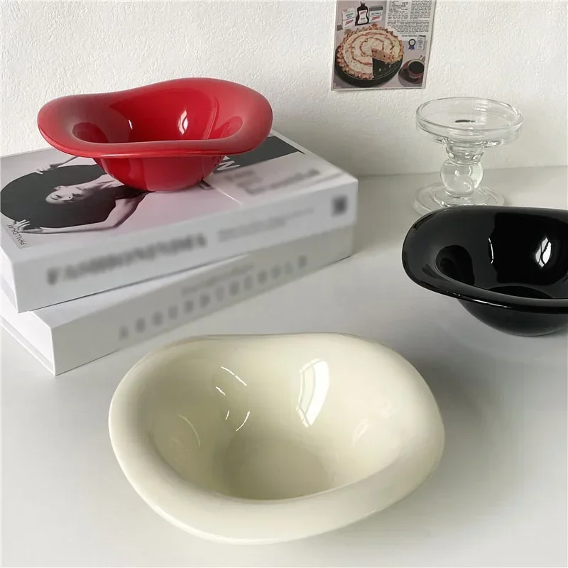 Wave Ceramic Salad Bowl Creative Irregular Solid Color Cream Cafe Tableware Design Soup Bowl Afternoon Tea Dessert Fruit Bowl