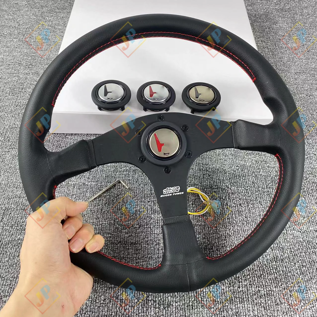 JDM MUGEN leather racing steering wheel 14-inch with horn buttons