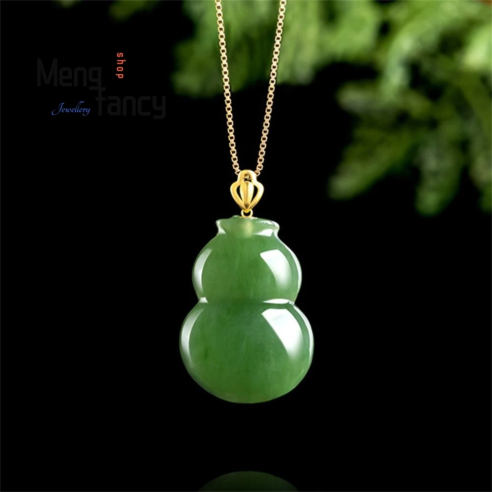 

Old Material Spinach Green Hetian Jade Jasper Gourd Genuine 18K Gold Inlaid Natural Jade Pendant Elegant Luxury Fashion Jewelry