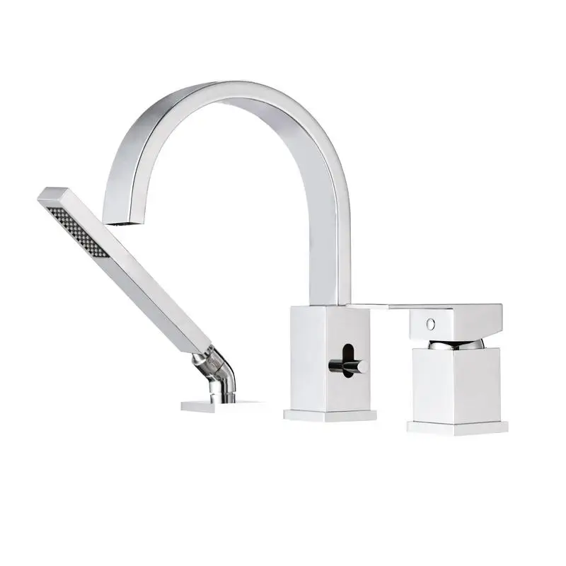 

3-Hole Deck Mount Roman Tub Filler with Waterfall Spout and Hand Shower, Elegant Bathtub Faucet Set