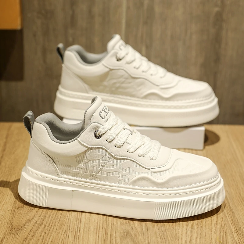 

Men's Casual Leather Shoes Spring Trendy All-Match Thick Bottom Waterproof White Board Shoes Student Sports Fashionable Sneakers