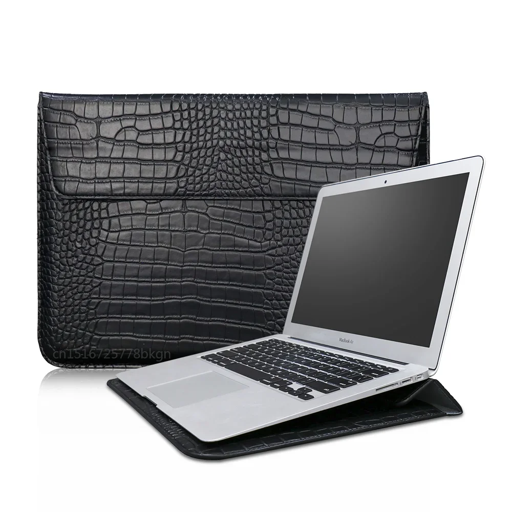 Krokodillenleer Flip Case Tas Laptop Sleeve voor Macbook Air 13 14 15 16 Inch M5 M4 M3 M2 Chip Mac Book Pro Cover Accessoires