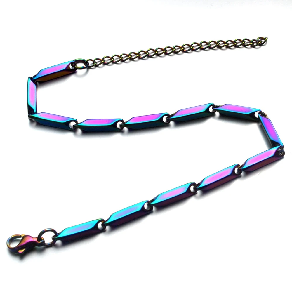 Rhombic Chain Colorful Bracelet for Men 3mm Hip-hop Punk Jewelry Stainless Steel Couple Accessories Wristband Temperament Gifts