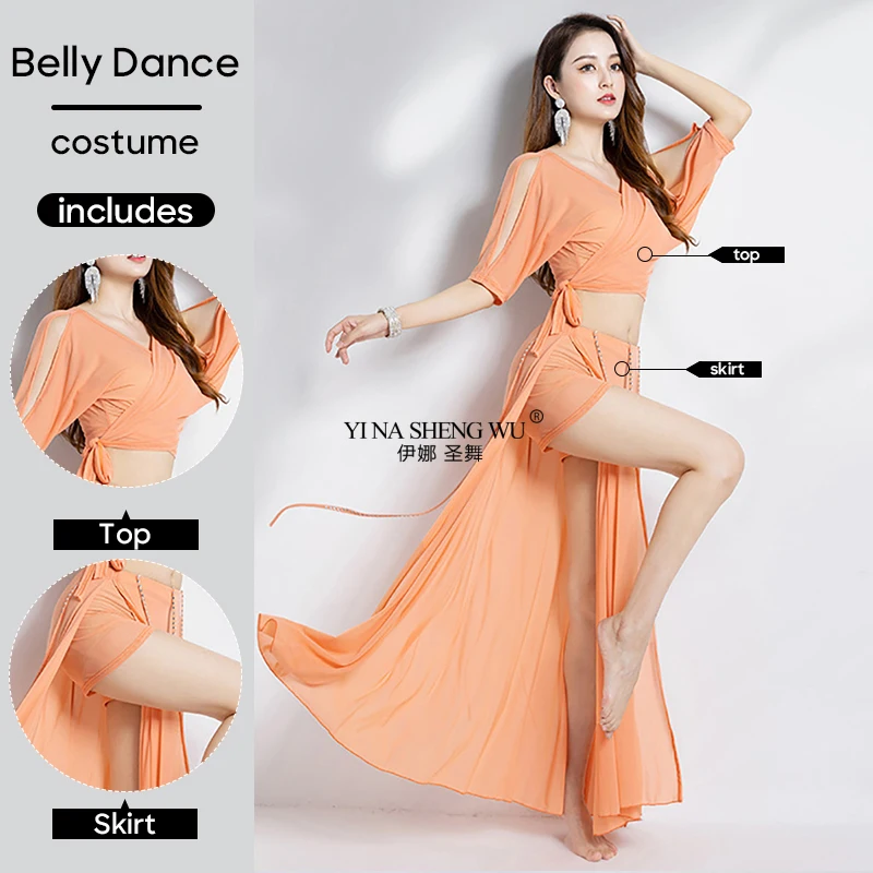 

Профессиональный костюм для танца живота, топ и юбка, комплект из 2 предметов, наряд для взрослых женщин, одежда для сценических выступлений