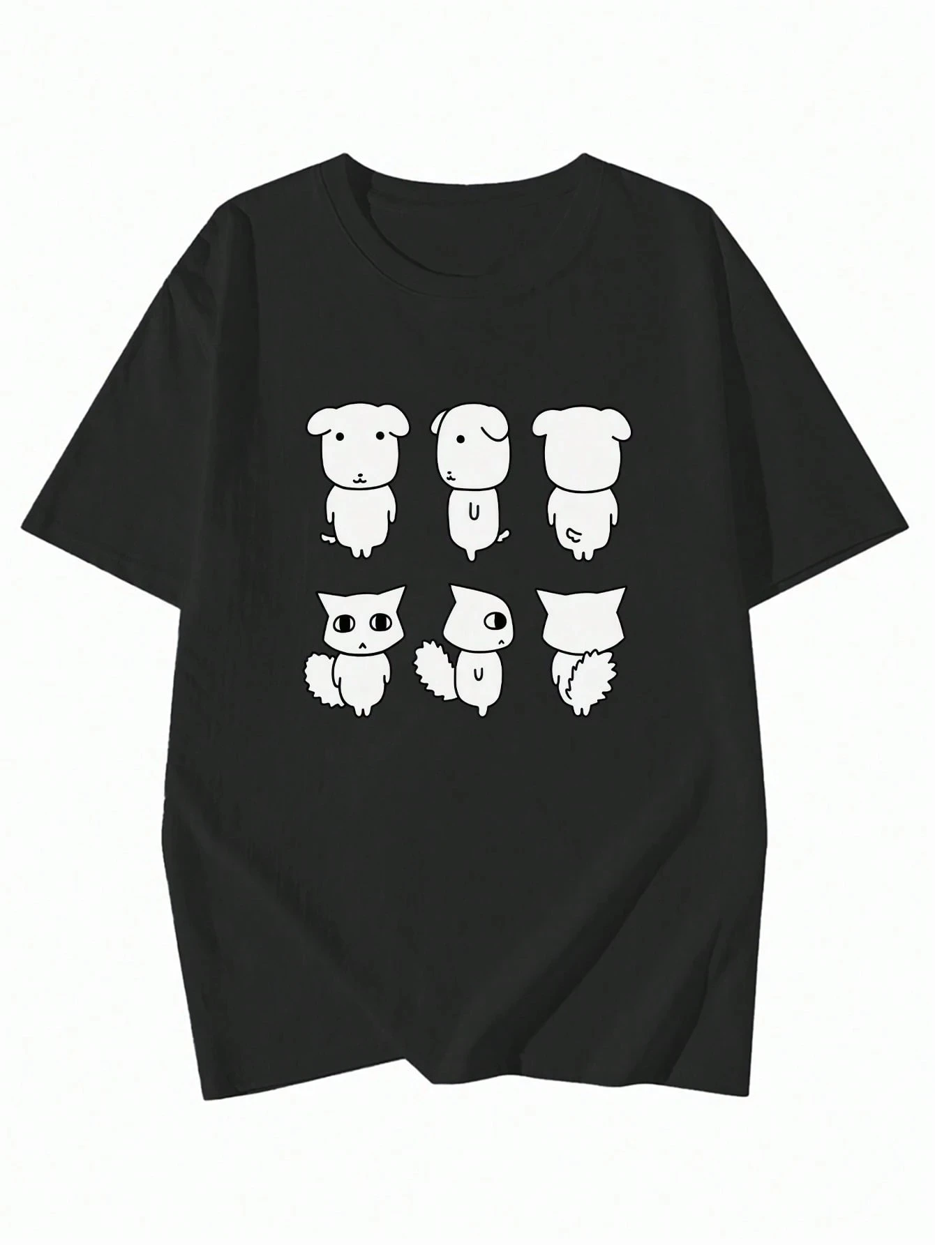 Y2K Style Korean Loose-fit Printed T-shirt, Cute Cartoon Bear Print Drop Shoulder T-shirt, Cute Cartoon Bear Print Drop Shoulde