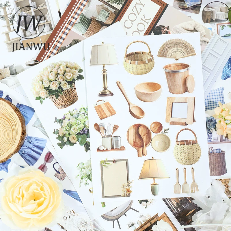 

JIANWU 20 Sheets/book Vintage Flower Label Home Landscape Material Collage Sticker Book Creative DIY Journal Stationery