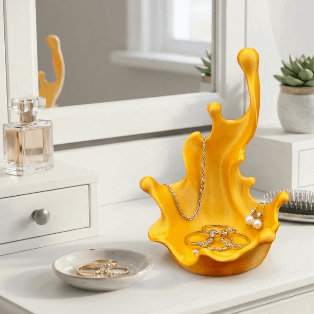 3D Printed Splash Shaped Jewelry Tray Plastic Decorative Earring Necklace Storage Dish Wave Shaped Vivid Key Ring Holder