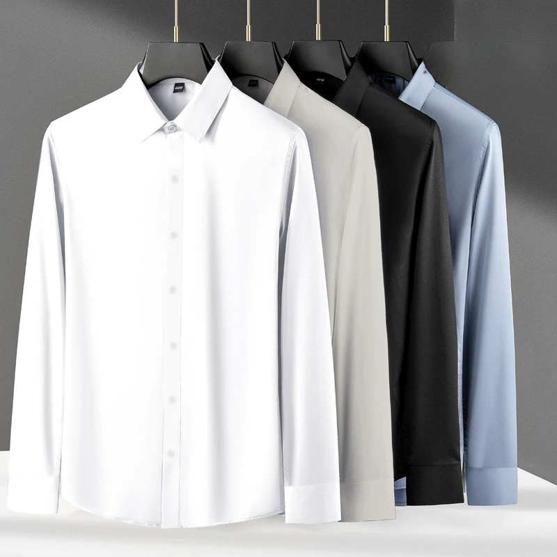 

Long Sleeve Quality Shirt Men's Spring New Light Business Plain Color Shirt Seamless Slim Non-Ironing Shirt