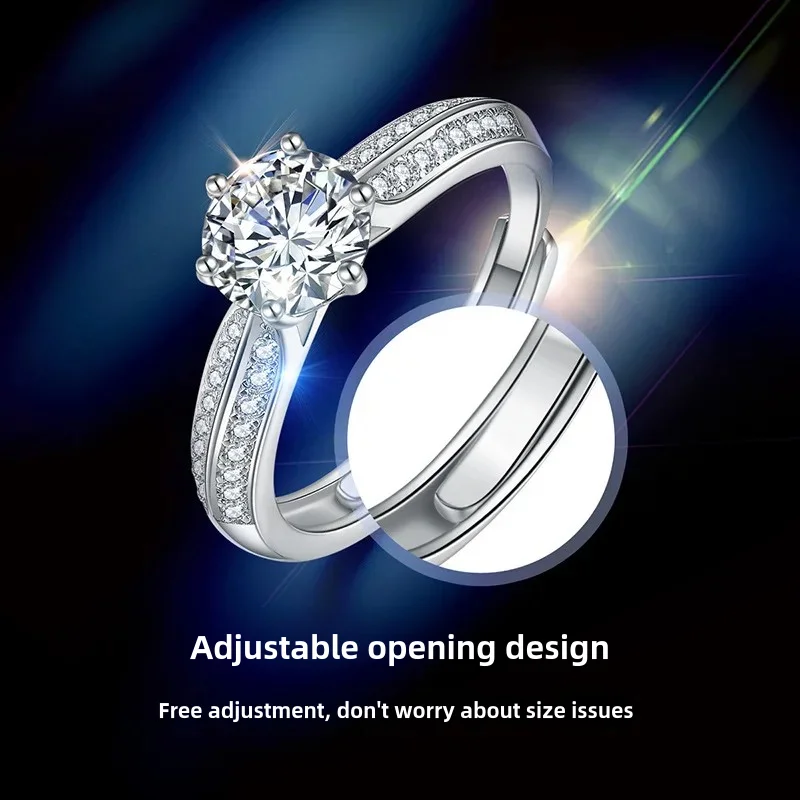 

Classic S925 Pure Silver Mozambique Diamond Ring With Six Claws Inlaid Jewelry, Luxurious Couple Proposal Party