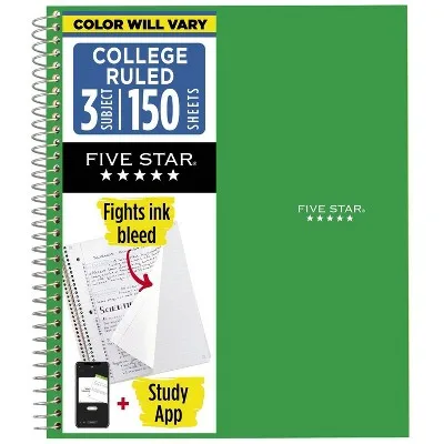 3 Subjects 150pg College Ruled Spiral Notebook (Colors May Vary): Perforated, Acid-Free, 3 Hole for School, Office and Home