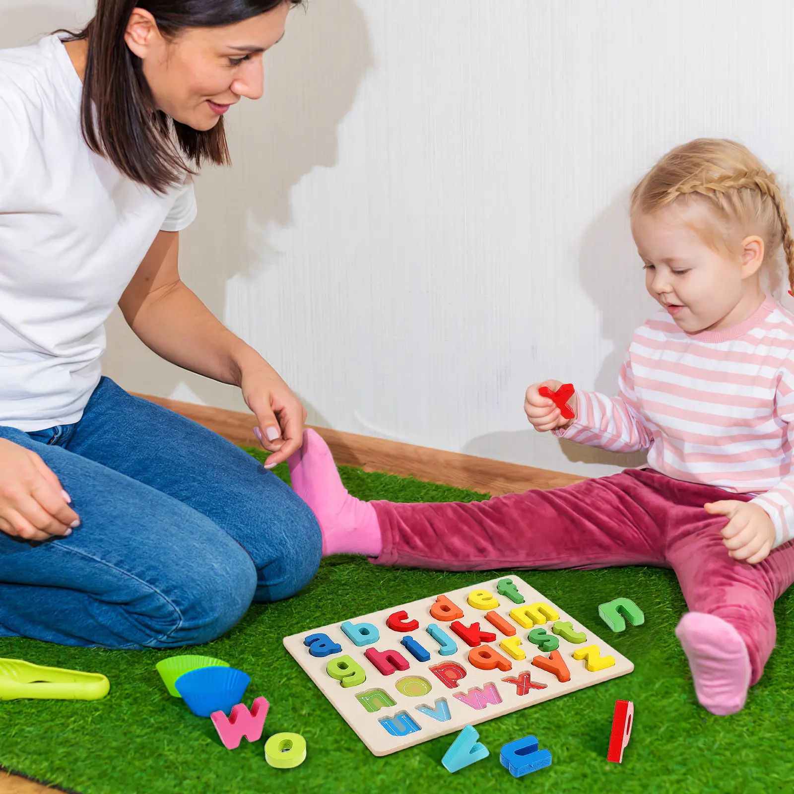 

1Set Alphabet Jigsaw Puzzle Wooden Letters Educational Cognitive Learning Puzzle for Toddlers Kids Preschool Development