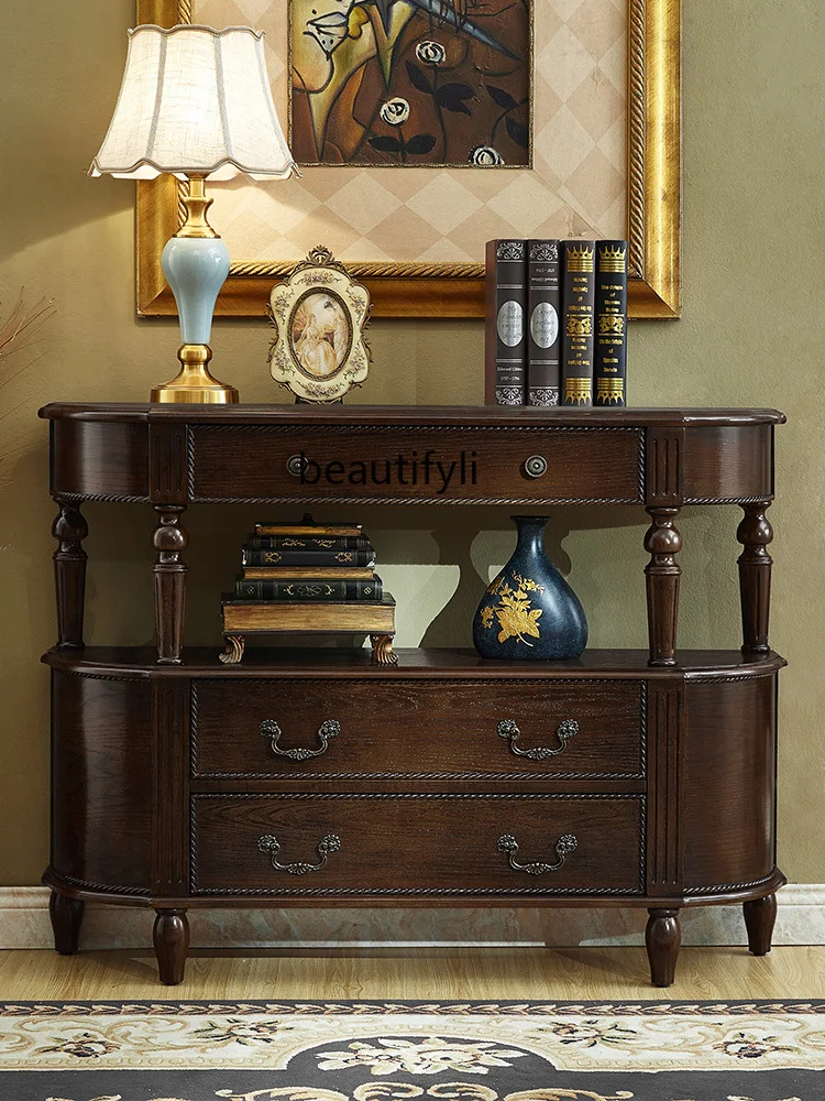 

Solid Wood Entrance Narrow Console Sideboard Cabinet Solid Wood American Retro New Chinese Style