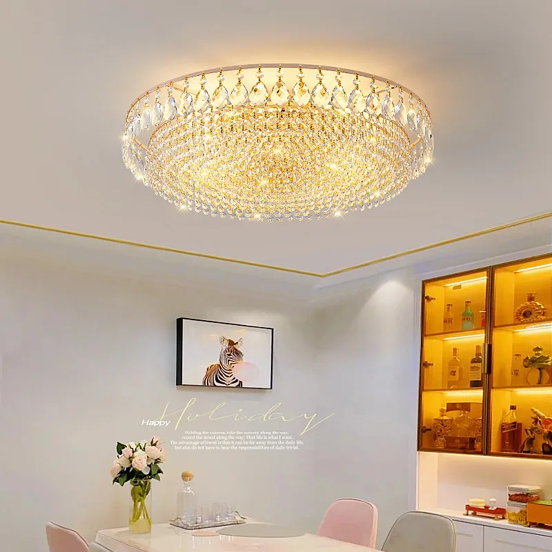 French Luxury LED Crystal Ceiling Lamp Villa Living Room Restaurant Highend Bedroom Water Droplet Chandelier Home Decor Lighting