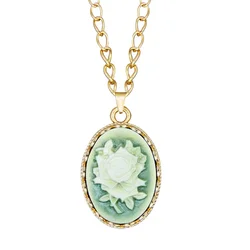 Fashion Green Flower Cameo Necklace Pendant For Women Gold Color Fashion Hollow Flower Mother Flower Plant Pendant Necklace