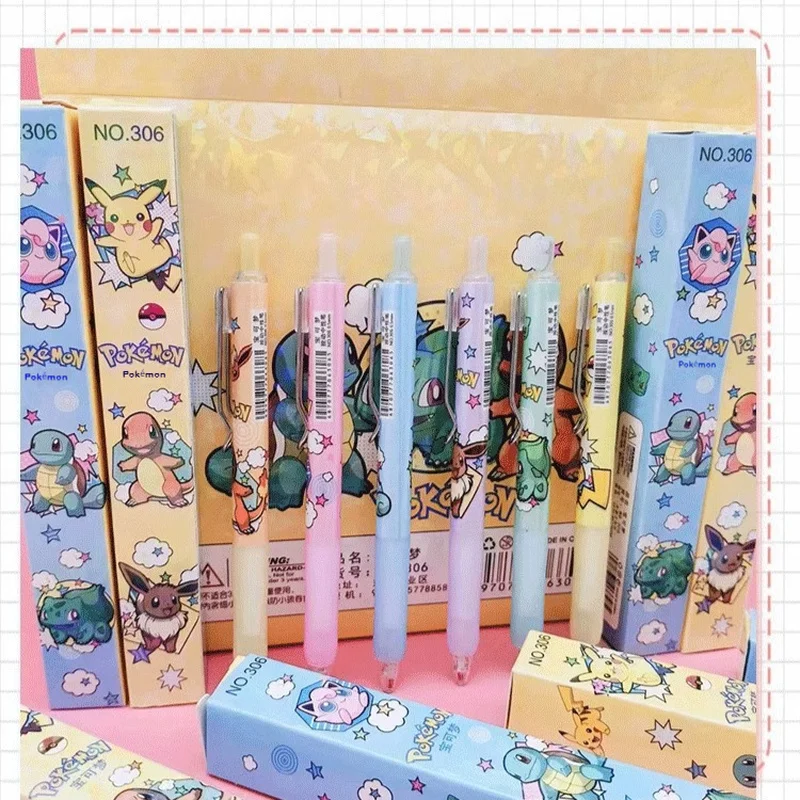 Stylo gel de presse créatif Pokemon Pikachu, stylo signature étudiant noir, cadeau d'anniversaire, fournitures scolaires, prix de papeterie, 0.5mm, 24 pièces