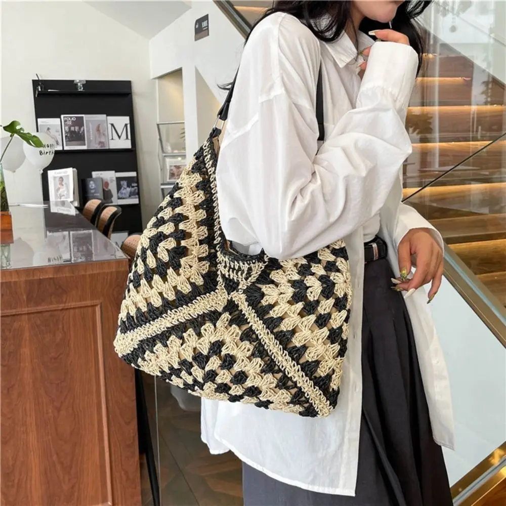 

Fashion Summer Straw Crochet Bag Leisure Beach Weave Shoulder Bag Vacation Casual Women's Handbags Travel