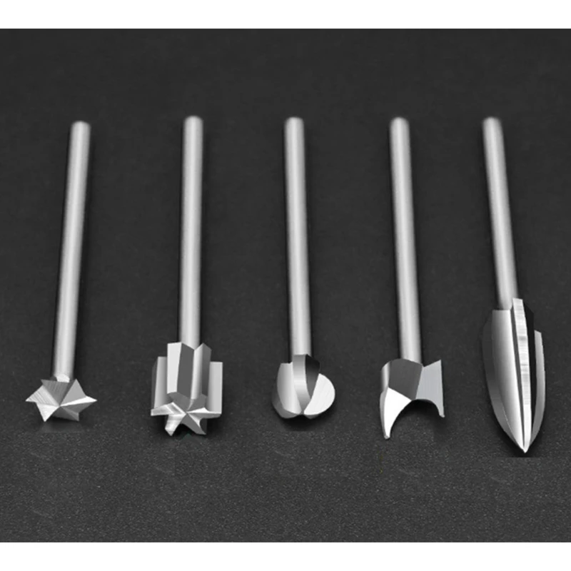 

X59A_5PCS Wood Engraving Drill Bit Set,Milling Cutters Steel Sharp,3X3mm