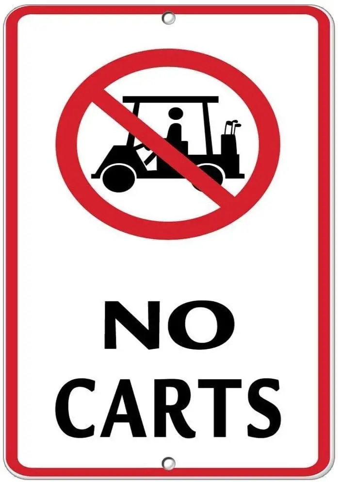 Tin Sign No Carts with Graphic Activity Sign Golf Metal Sign Golf Cart Sign Sign Man Cave Decor Sign 8x12 inch