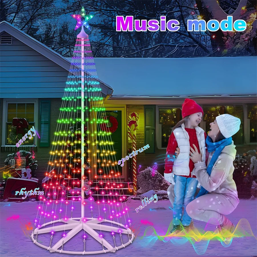 Smart LED Christmas Cone Tree Light 2.1M APP Control Lighted Artificial Tree with Star Topper DIY RGB LEDTree Light Show