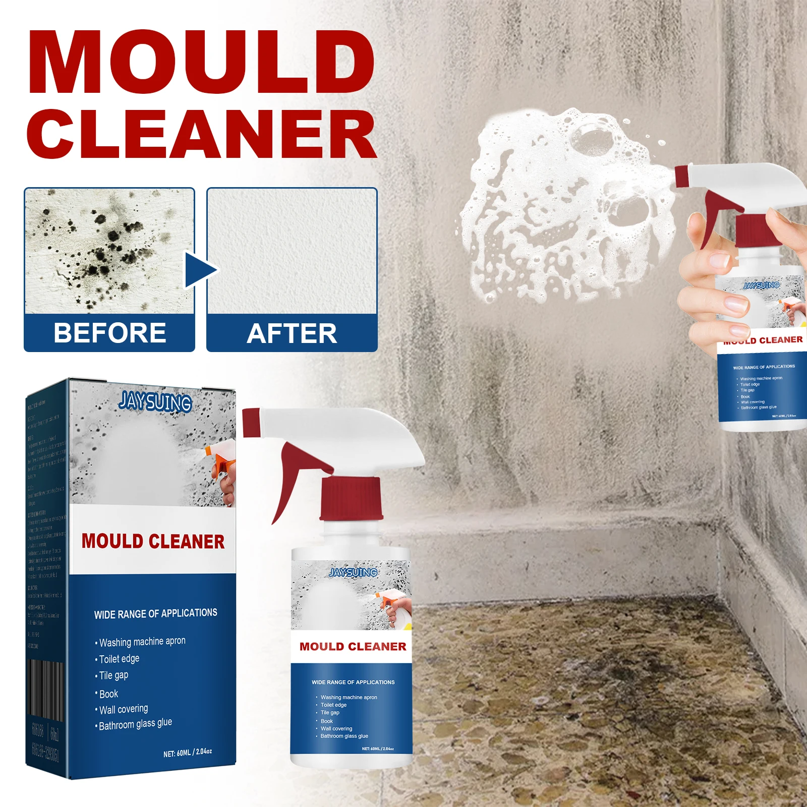 60ml Mould Cleaning Spray Wall Mold Remover Mold Cleaning Spray Bathroom Kitchen Cleaning Effective Mildew Removal Spray Cleaner