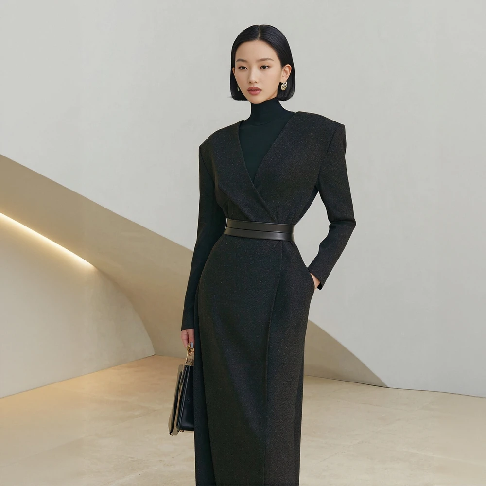 الخريف الشتاء التفاف تنورة عادية تناسب الخصر العادي منتصف طول نمط غير رسمي التنانير النسائية الموضة #1