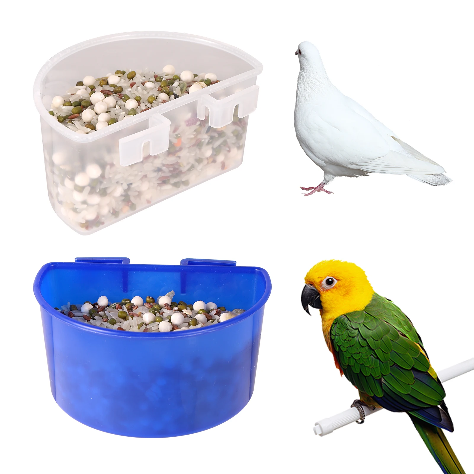 5Pcs Plastic Cup Pet Birds Feeder Bowl Parrot Food Water Bowl Hanging Trough Feeding Splash-proof Cup Pigeons Cage Feeder Tool