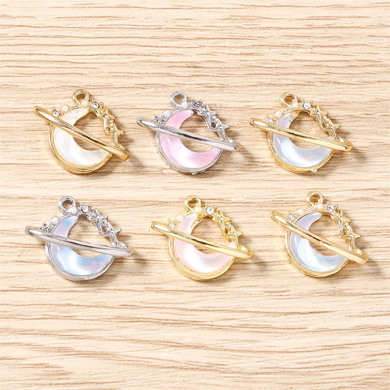 5 Stück 20x15mm Niedliche Kristallmond-Anhänger Passend für Halsketten, Ohrringe, Armbänder, DIY Handgemachtes Kunsthandwerk, Schmuckherstellungszubehör – Detail 2