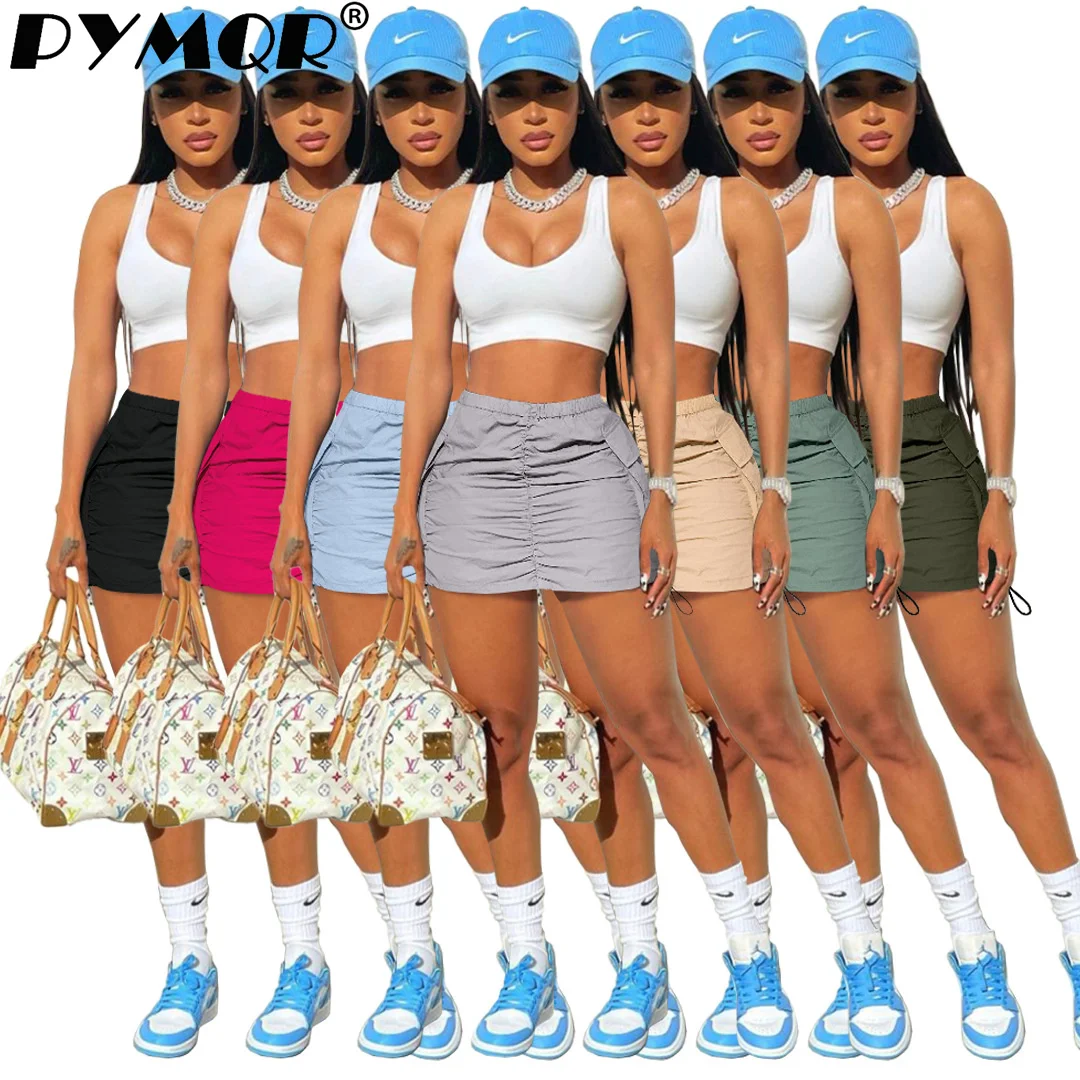 PYMQR 14 PCS for VIP Link Rubber Band Mini Skirt Woman 2023 Summer Sports Organ Pocket Work Dress Wholesale Drop Ship